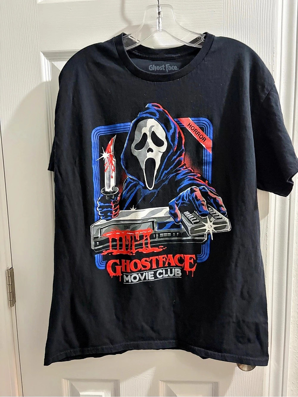 Ghost Face Movie Club T-Shirt Graphic Tee Black & Red Large